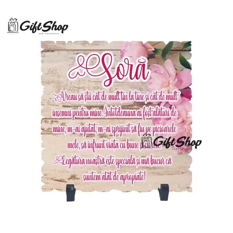 Sora vreau sa stii cat de mult tin la tine..., placheta cu mesajv